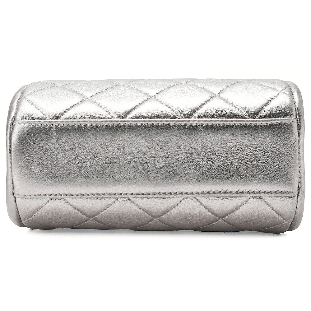 CHANEL Lambskin Matelasse Kiss Clasp Chain Shoulder Silver Silver-Tone Hardware, Pre-Owned