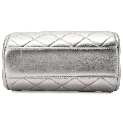 CHANEL Lambskin Matelasse Kiss Clasp Chain Shoulder Silver Silver-Tone Hardware, Pre-Owned