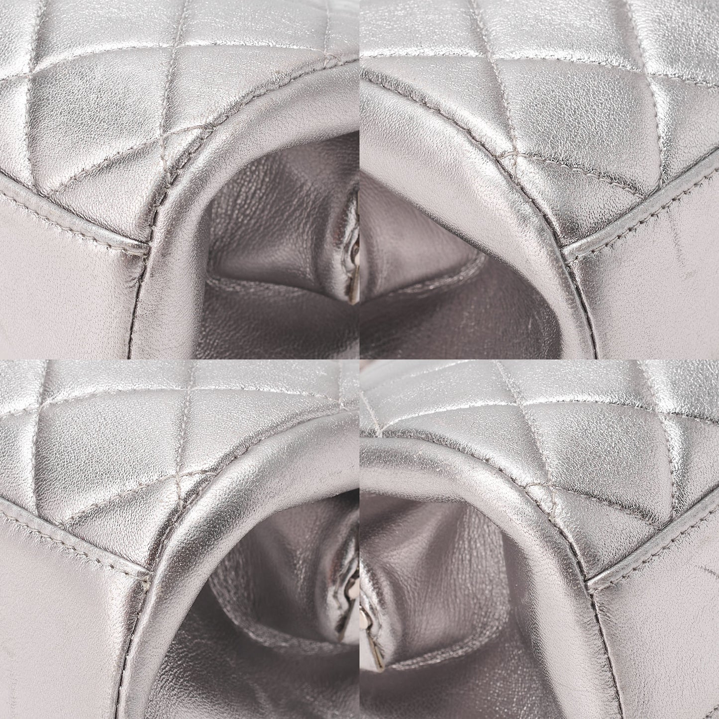 CHANEL Lambskin Matelasse Kiss Clasp Chain Shoulder Silver Silver-Tone Hardware, Pre-Owned