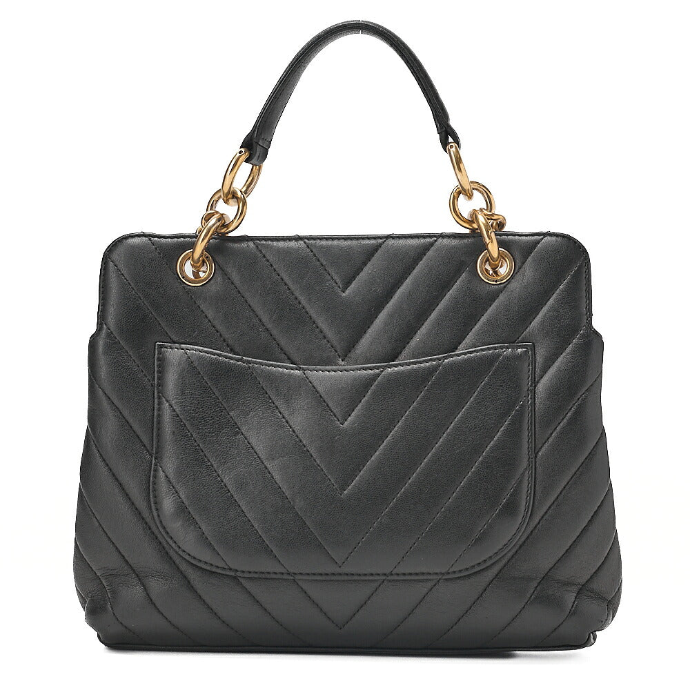 CHANEL Lambskin V-Stitch 2-way Chain Shoulder Black Gold-Tone Hardware, Pre-Owned