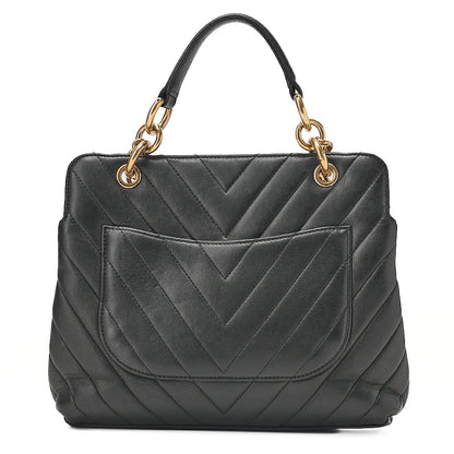 CHANEL Lambskin V-Stitch 2-way Chain Shoulder Black Gold-Tone Hardware, Pre-Owned