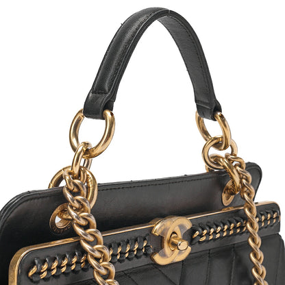 CHANEL Lambskin V-Stitch 2-way Chain Shoulder Black Gold-Tone Hardware, Pre-Owned