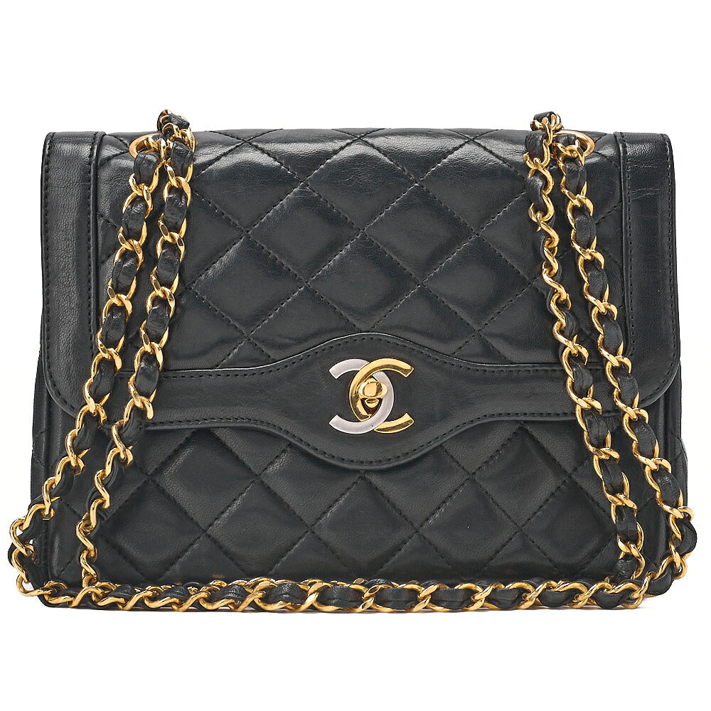 CHANEL Lambskin Matelasse Paris Limited 22cm Double Flap Shoulder Bag Black Gold-Tone Hardware, Pre-Owned