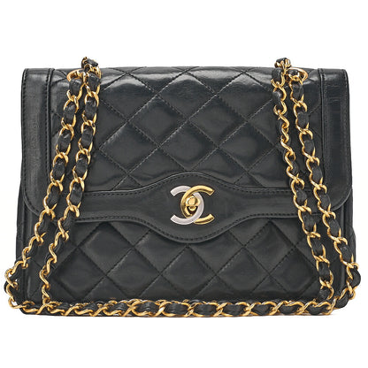 CHANEL Lambskin Matelasse Paris Limited 22cm Double Flap Shoulder Bag Black Gold-Tone Hardware, Pre-Owned