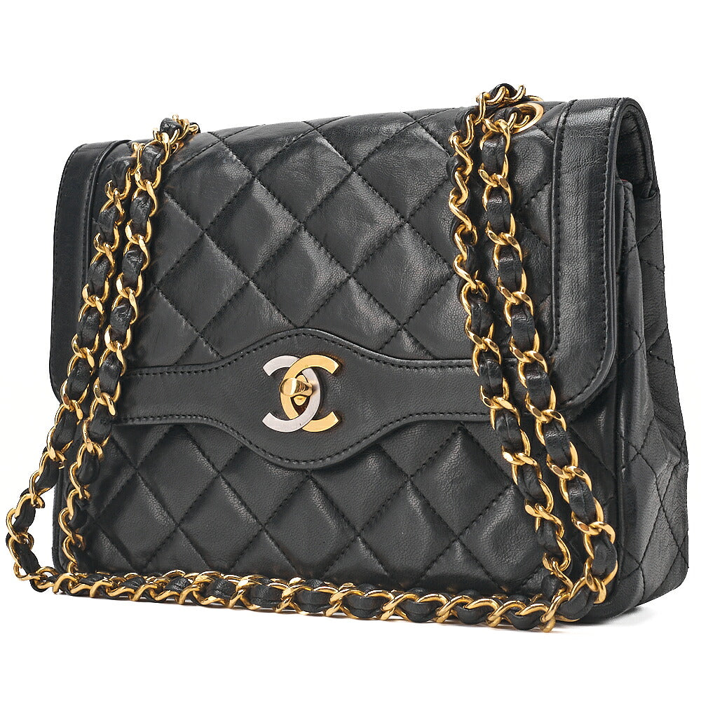 CHANEL Lambskin Matelasse Paris Limited 22cm Double Flap Shoulder Bag Black Gold-Tone Hardware, Pre-Owned