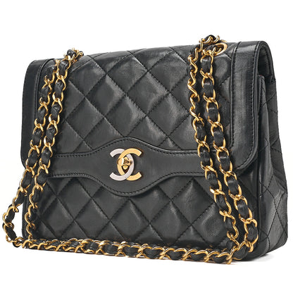 CHANEL Lambskin Matelasse Paris Limited 22cm Double Flap Shoulder Bag Black Gold-Tone Hardware, Pre-Owned