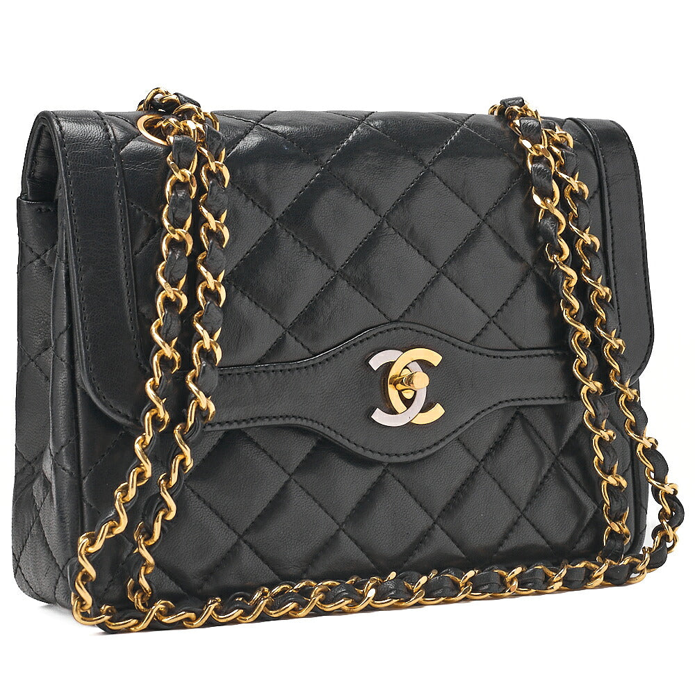 CHANEL Lambskin Matelasse Paris Limited 22cm Double Flap Shoulder Bag Black Gold-Tone Hardware, Pre-Owned