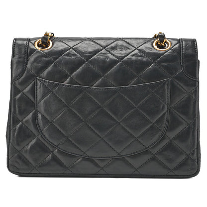 CHANEL Lambskin Matelasse Paris Limited 22cm Double Flap Shoulder Bag Black Gold-Tone Hardware, Pre-Owned