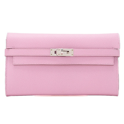 Hermes Hermes Kelly Wallet Bi-fold Long Wallet Epson Mauv Silvestre ｘ Jaune de Napoule Silver-Tone Hardware, Pre-Owned