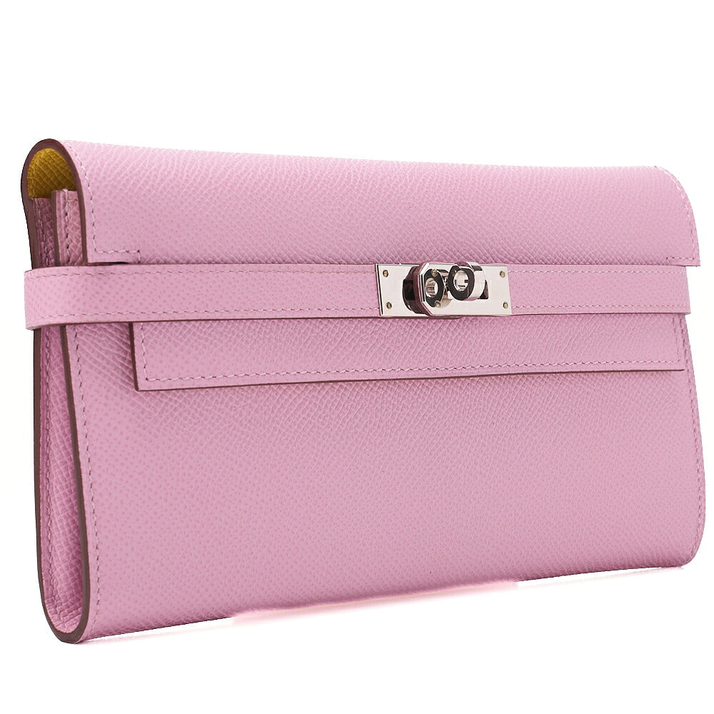 Hermes Hermes Kelly Wallet Bi-fold Long Wallet Epson Mauv Silvestre ｘ Jaune de Napoule Silver-Tone Hardware, Pre-Owned