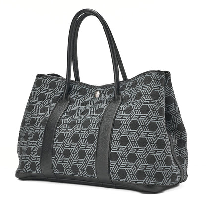 Hermes Hermes Garden Party PM Toile Saw Ash Tote Bag Black x Gray Silver-Tone Hardware, Pre-Owned