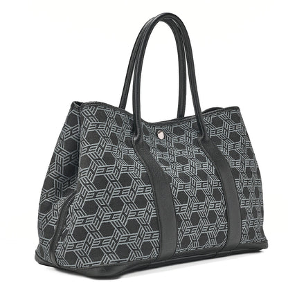 Hermes Hermes Garden Party PM Toile Saw Ash Tote Bag Black x Gray Silver-Tone Hardware, Pre-Owned