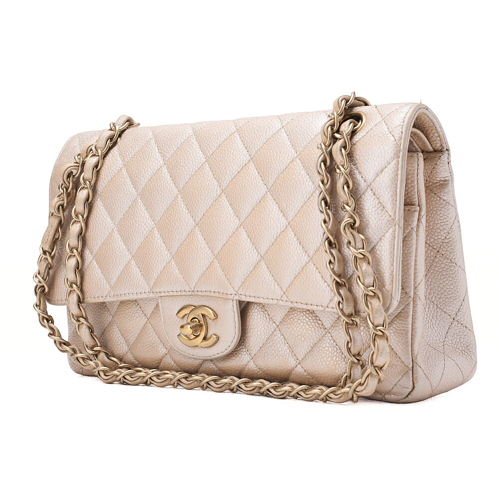 CHANEL Caviar Skin Matelasse 25cm W Flap Chain Shoulder Gold Gold-Tone Hardware, Pre-Owned