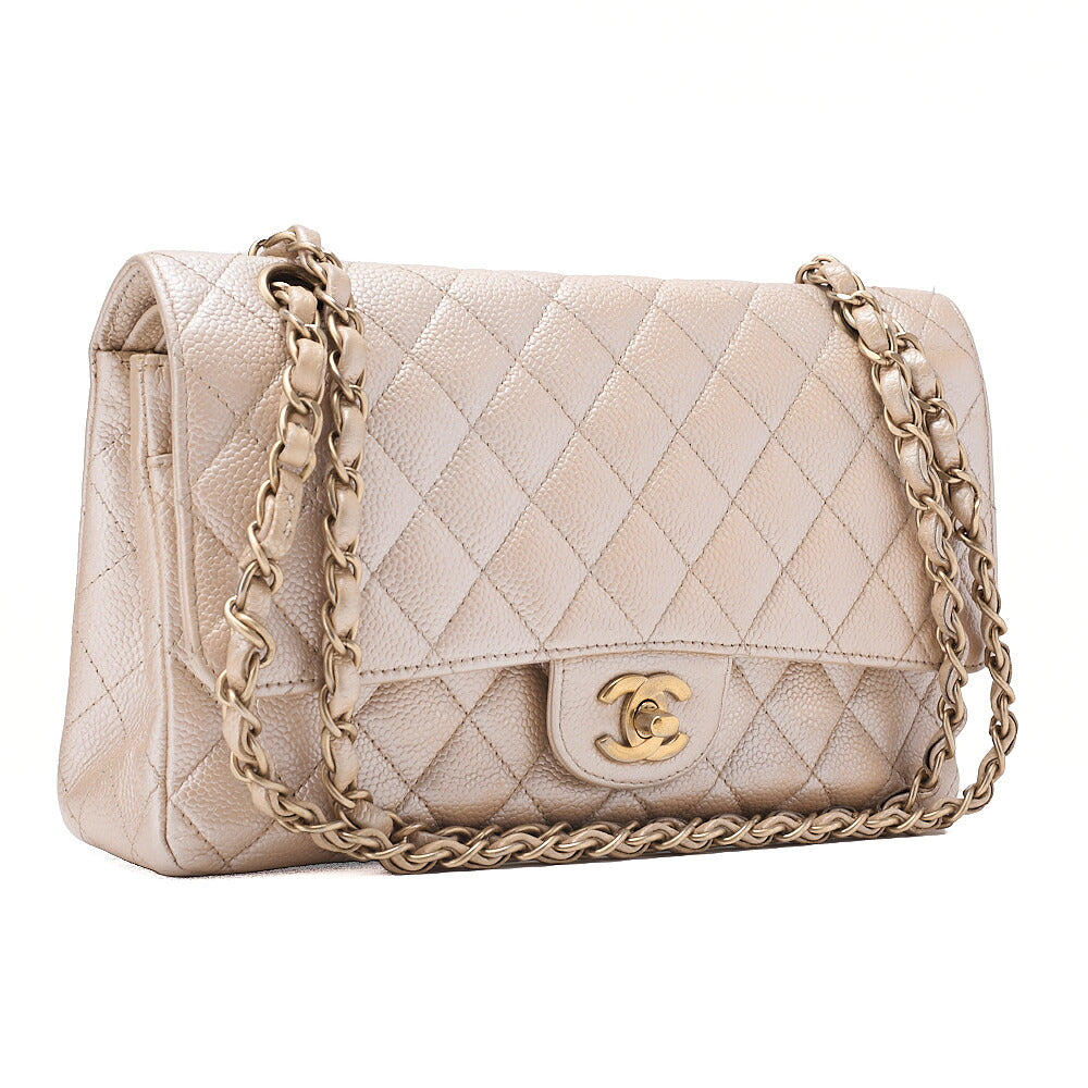 CHANEL Caviar Skin Matelasse 25cm W Flap Chain Shoulder Gold Gold-Tone Hardware, Pre-Owned