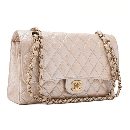 CHANEL Caviar Skin Matelasse 25cm W Flap Chain Shoulder Gold Gold-Tone Hardware, Pre-Owned