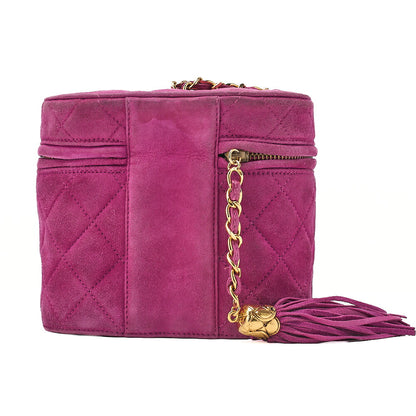 CHANEL Suede Matelasse Fringe Chain Shoulder Purple Gold -Tone Hardware, Pre-Owned
