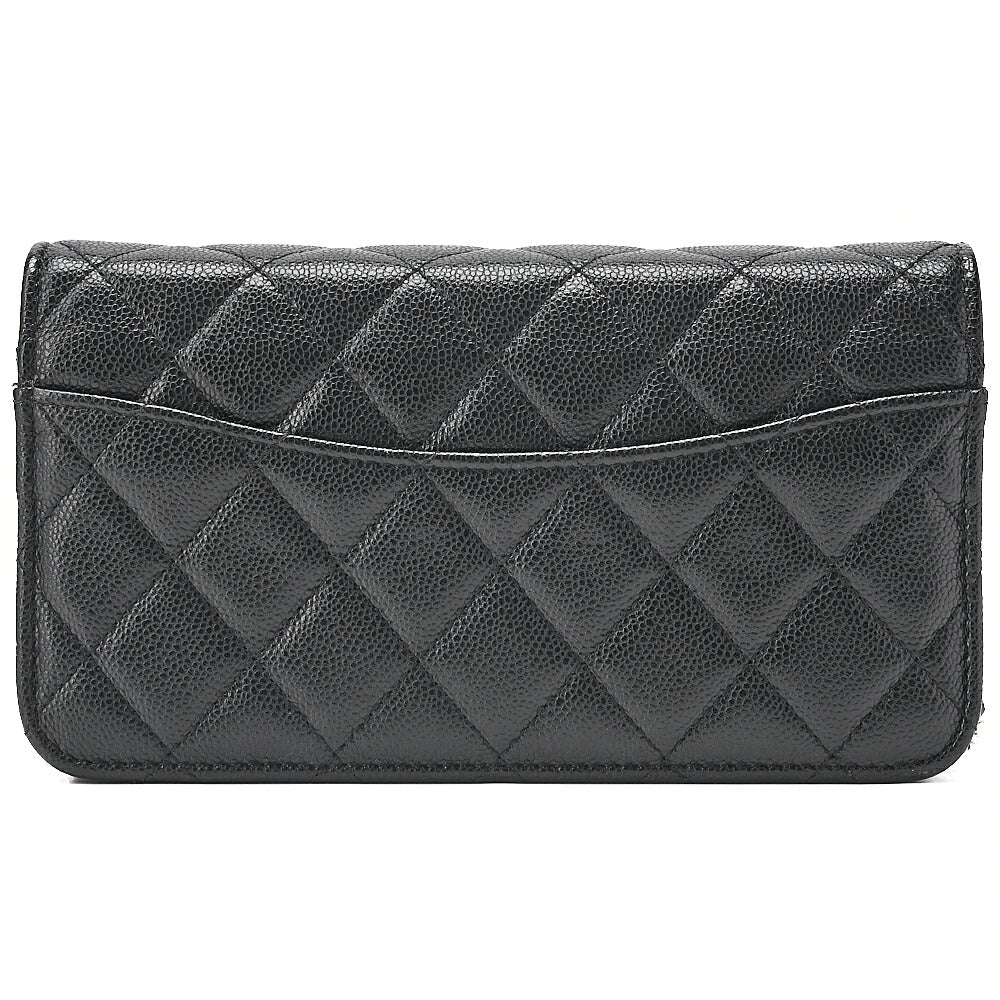 CHANEL Caviar Skin Matelasse Chain Wallet Black Gold-Tone Hardware, Pre-Owned