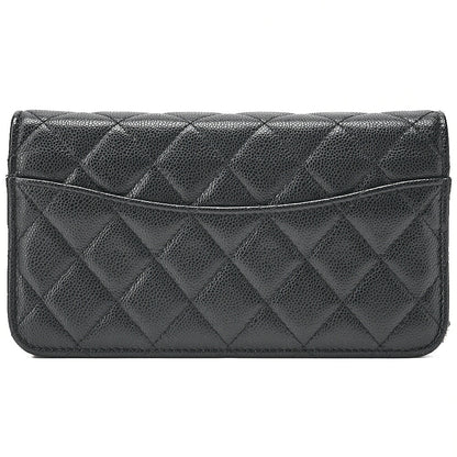 CHANEL Caviar Skin Matelasse Chain Wallet Black Gold-Tone Hardware, Pre-Owned