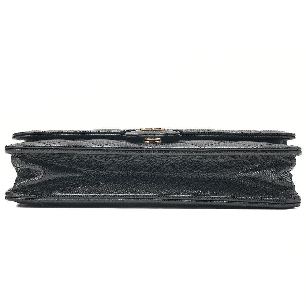 CHANEL Caviar Skin Matelasse Chain Wallet Black Gold-Tone Hardware, Pre-Owned