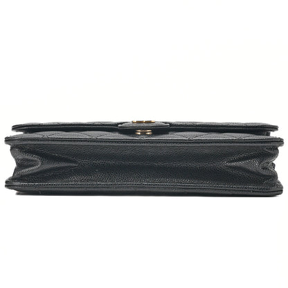 CHANEL Caviar Skin Matelasse Chain Wallet Black Gold-Tone Hardware, Pre-Owned