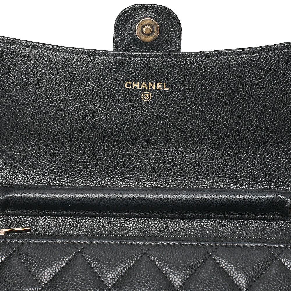 CHANEL Caviar Skin Matelasse Chain Wallet Black Gold-Tone Hardware, Pre-Owned
