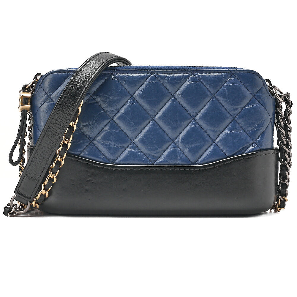 CHANEL Matelasse Chain Wallet Vintage Calf Gabriel de Chanel Navy x Black Gold x Silver-Tone Hardware, Pre-Owned