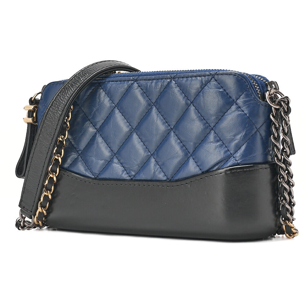 CHANEL Matelasse Chain Wallet Vintage Calf Gabriel de Chanel Navy x Black Gold x Silver-Tone Hardware, Pre-Owned
