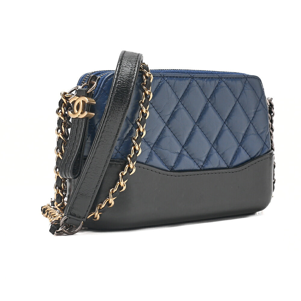 CHANEL Matelasse Chain Wallet Vintage Calf Gabriel de Chanel Navy x Black Gold x Silver-Tone Hardware, Pre-Owned