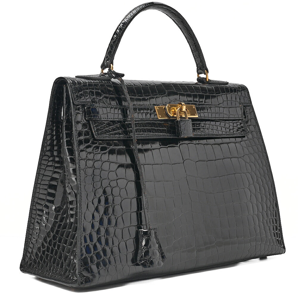 Hermes Hermes Crocodile Porosas Kelly 32 Handbag Black Gold-Tone Hardware, Pre-Owned