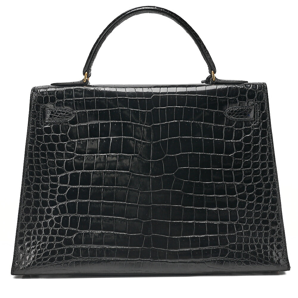Hermes Hermes Crocodile Porosas Kelly 32 Handbag Black Gold-Tone Hardware, Pre-Owned