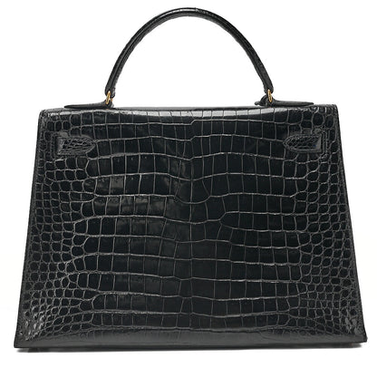 Hermes Hermes Crocodile Porosas Kelly 32 Handbag Black Gold-Tone Hardware, Pre-Owned