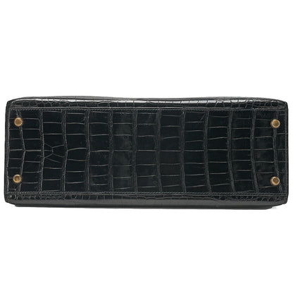 Hermes Hermes Crocodile Porosas Kelly 32 Handbag Black Gold-Tone Hardware, Pre-Owned