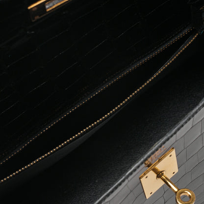 Hermes Hermes Crocodile Porosas Kelly 32 Handbag Black Gold-Tone Hardware, Pre-Owned