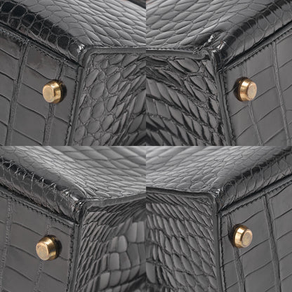 Hermes Hermes Crocodile Porosas Kelly 32 Handbag Black Gold-Tone Hardware, Pre-Owned