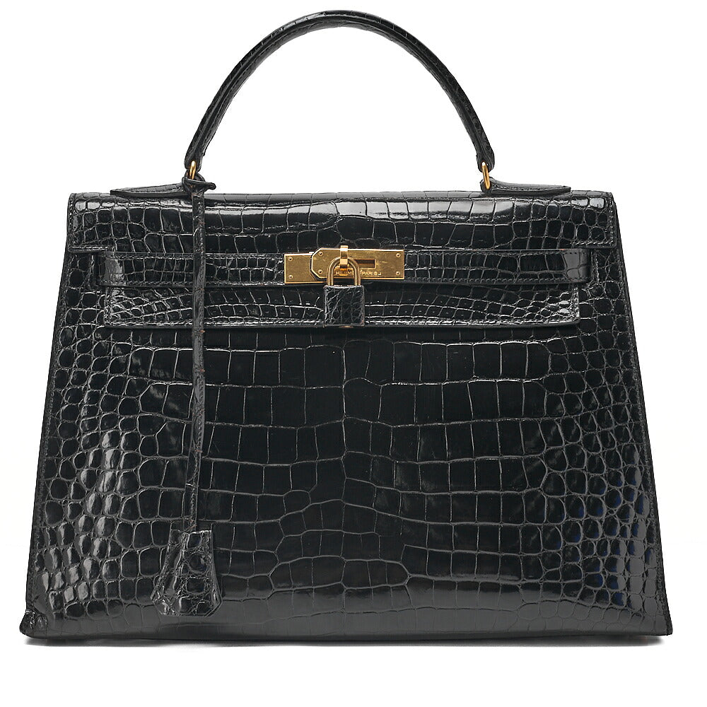 Hermes Hermes Crocodile Porosas Kelly 32 Handbag Black Gold-Tone Hardware, Pre-Owned