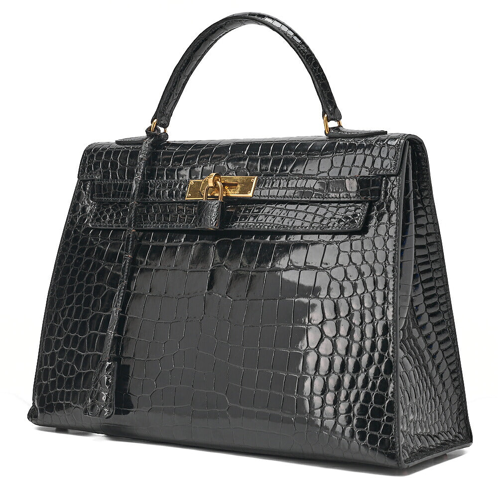 Hermes Hermes Crocodile Porosas Kelly 32 Handbag Black Gold-Tone Hardware, Pre-Owned