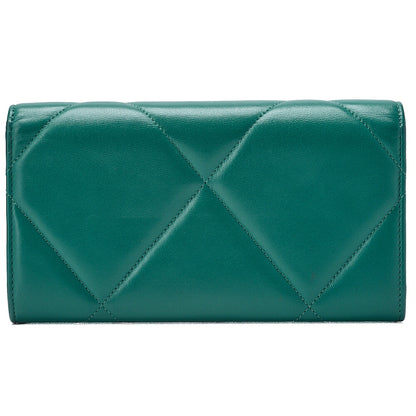 CHANEL Chanel Matelasse Lambskin Chanel 19 Bifold Long Wallet Green Gold-Tone Hardware, Pre-Owned