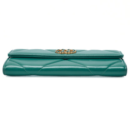 CHANEL Chanel Matelasse Lambskin Chanel 19 Bifold Long Wallet Green Gold-Tone Hardware, Pre-Owned