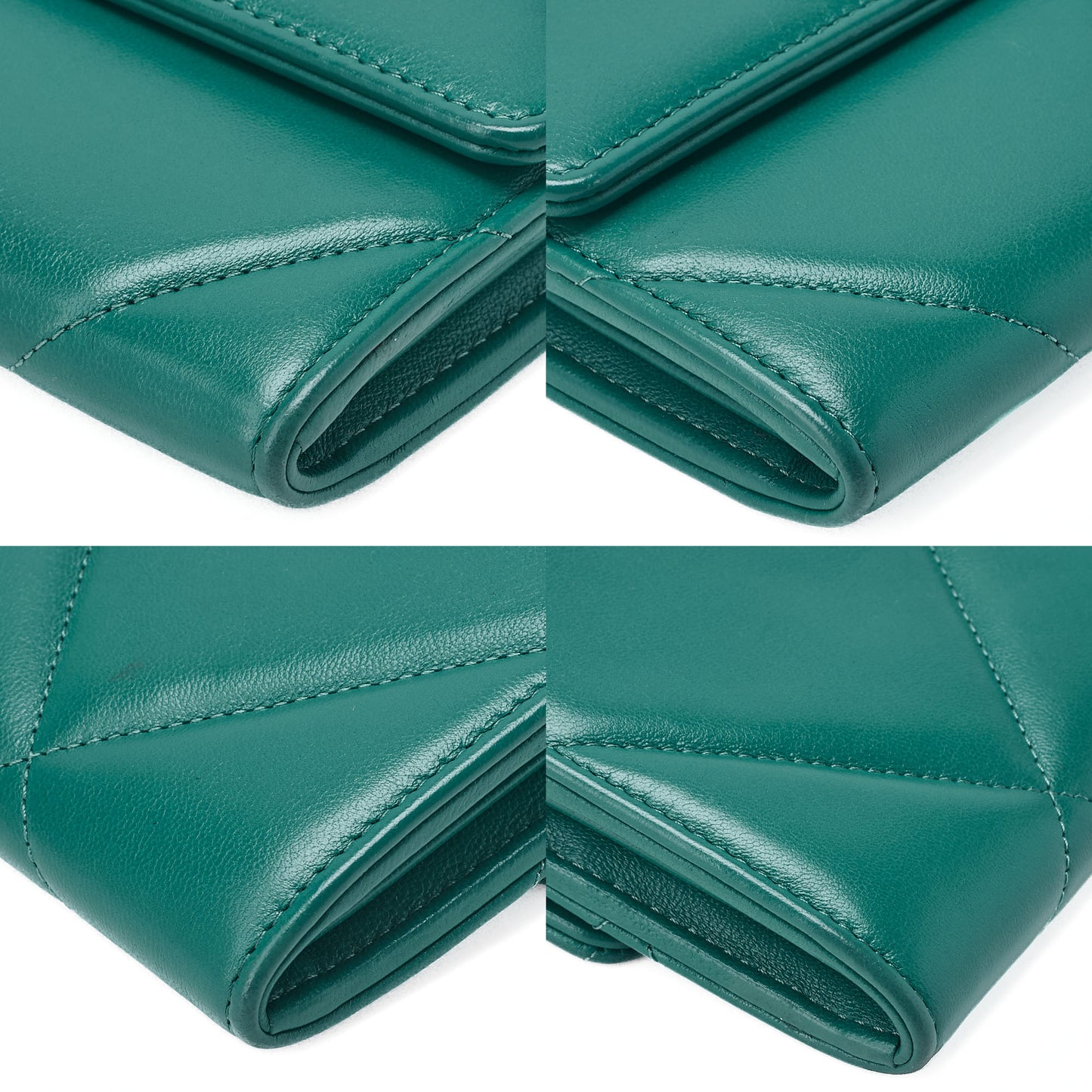 CHANEL Chanel Matelasse Lambskin Chanel 19 Bifold Long Wallet Green Gold-Tone Hardware, Pre-Owned