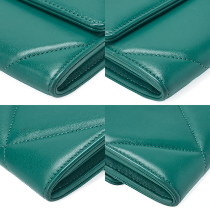 CHANEL Chanel Matelasse Lambskin Chanel 19 Bifold Long Wallet Green Gold-Tone Hardware, Pre-Owned