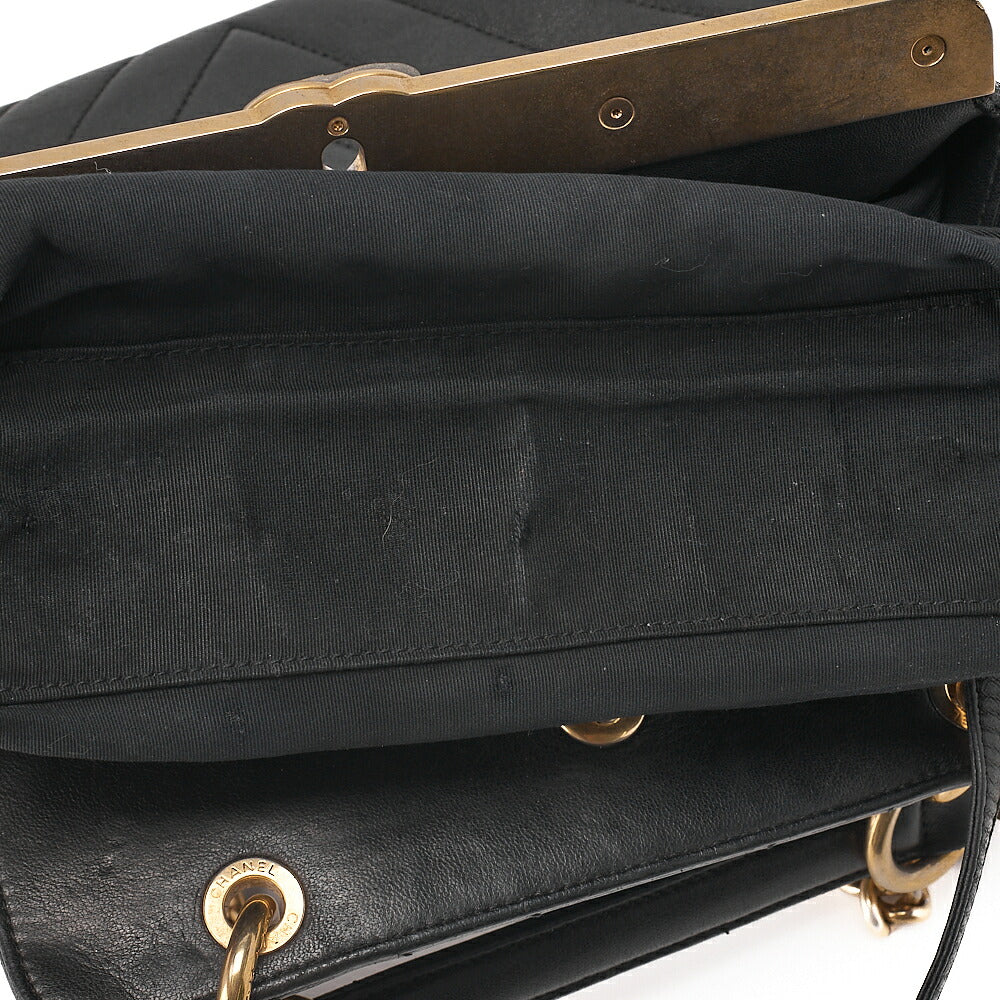 CHANEL Lambskin V-Stitch 2-way Chain Shoulder Black Gold-Tone Hardware, Pre-Owned
