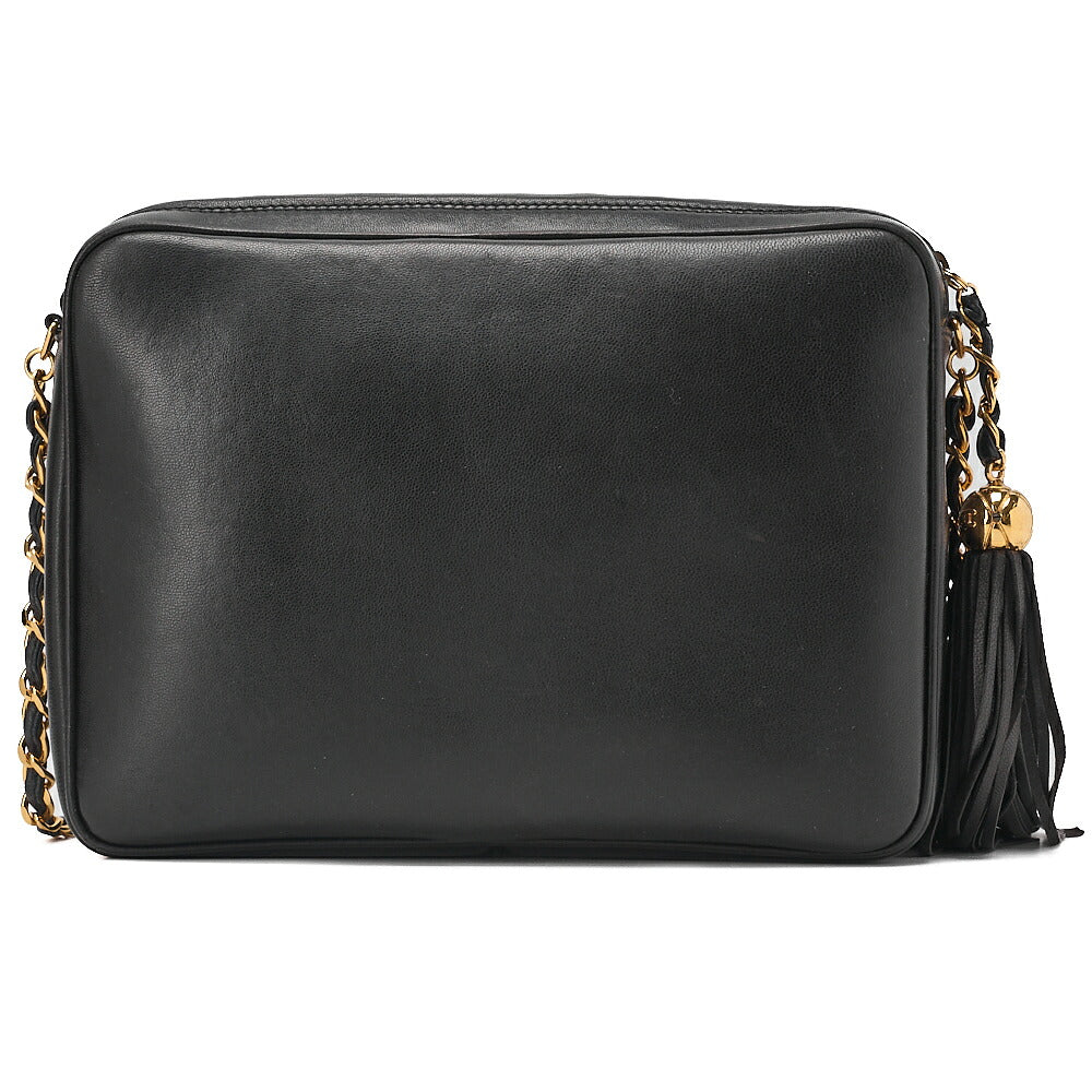 CHANEL Shoulder Bag Triple Coco with Fringe Lambskin Black Gold-Tone Hardware, Pre-Owned