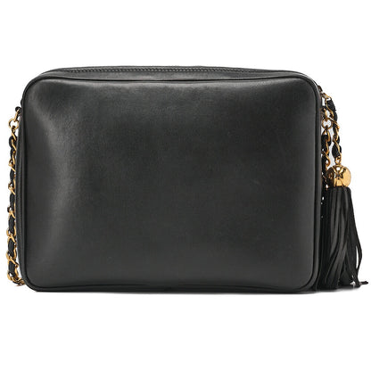 CHANEL Shoulder Bag Triple Coco with Fringe Lambskin Black Gold-Tone Hardware, Pre-Owned