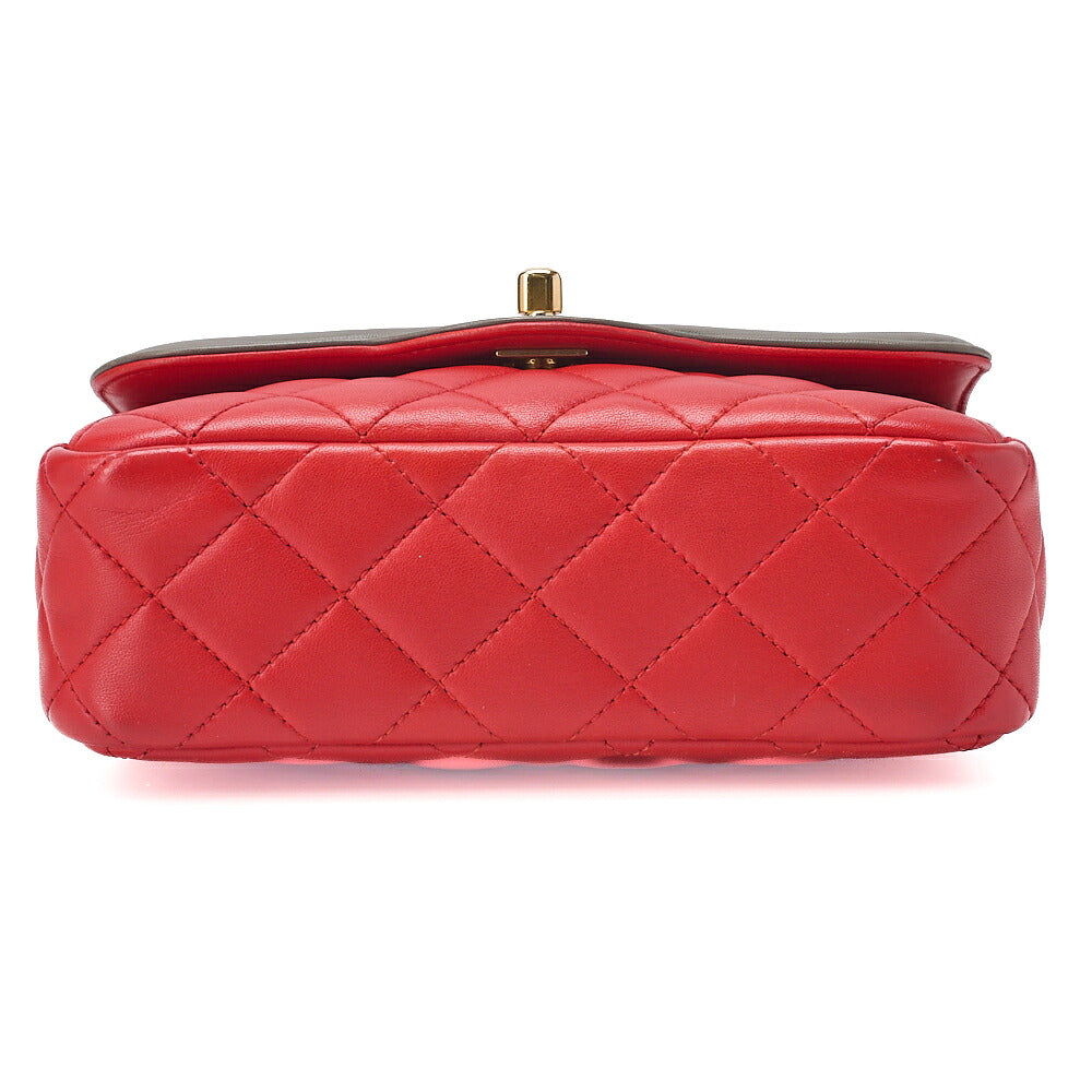 CHANEL Chain Shoulder Bag Mini Matelasse 18cm Single Flap Lambskin Bicolor Red x Green Gold-Tone Hardware, Pre-Owned