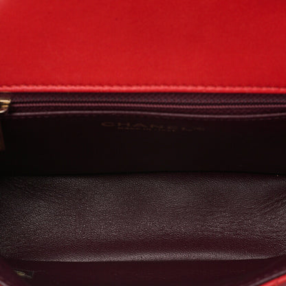 CHANEL Chain Shoulder Bag Mini Matelasse 18cm Single Flap Lambskin Bicolor Red x Green Gold-Tone Hardware, Pre-Owned
