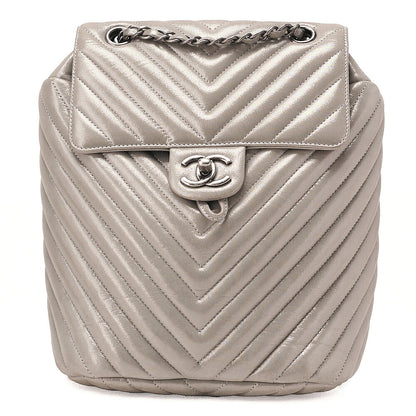 CHANEL Matelasse Turn Lock Chain Backpack Super Crew Leather Silver Silver-Tone Hardware, Pre-Owned