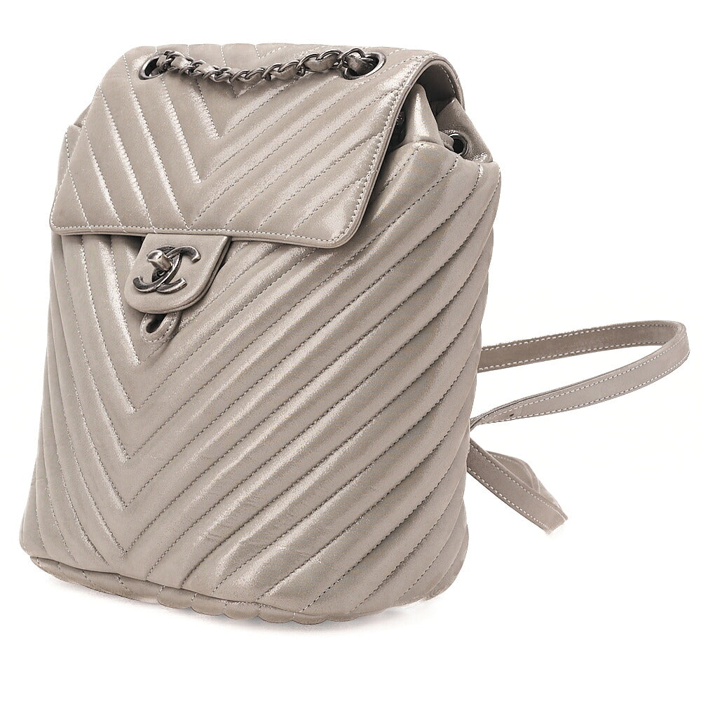 CHANEL Matelasse Turn Lock Chain Backpack Super Crew Leather Silver Silver-Tone Hardware, Pre-Owned