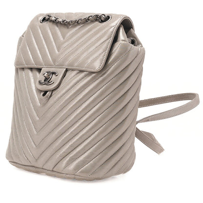 CHANEL Matelasse Turn Lock Chain Backpack Super Crew Leather Silver Silver-Tone Hardware, Pre-Owned