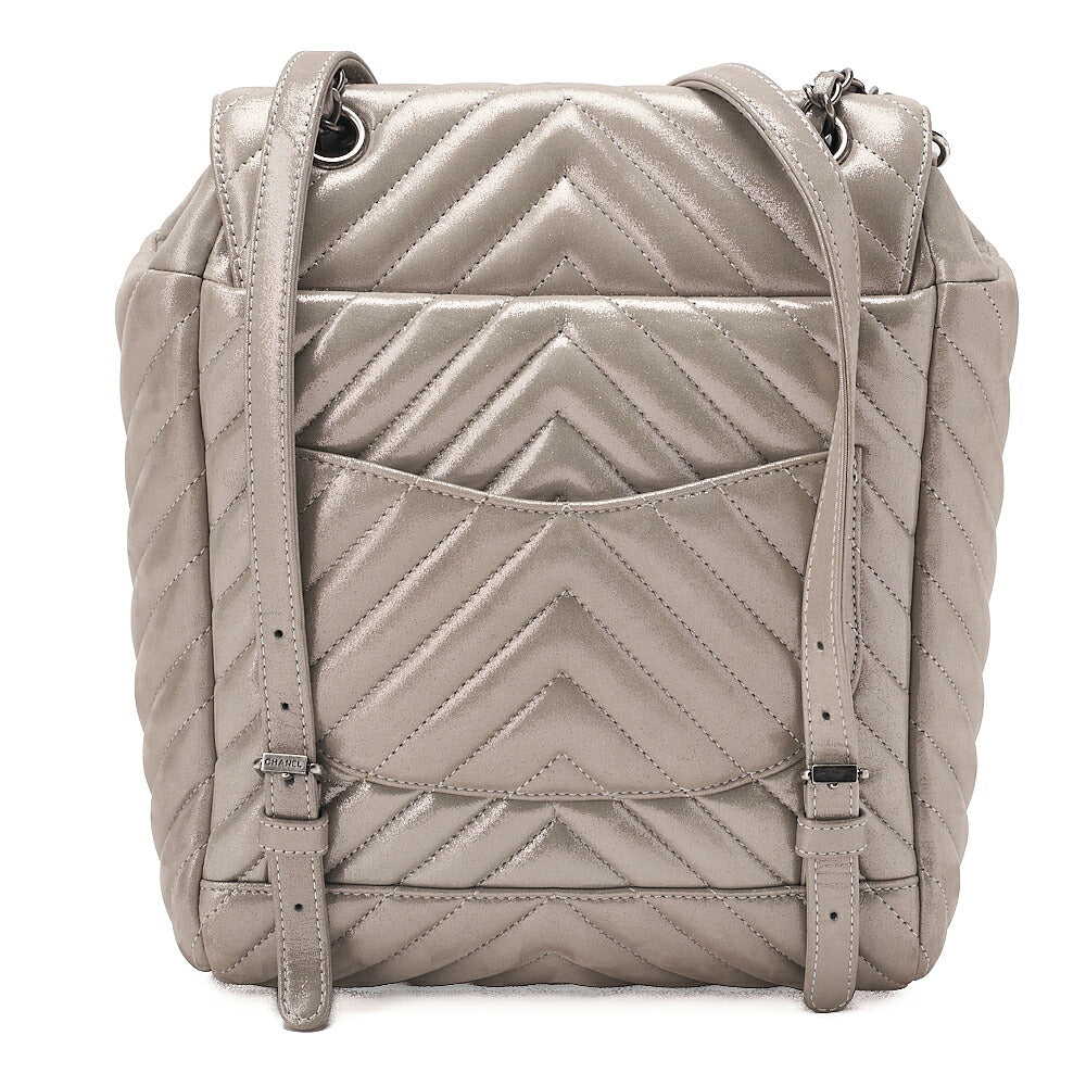 CHANEL Matelasse Turn Lock Chain Backpack Super Crew Leather Silver Silver-Tone Hardware, Pre-Owned