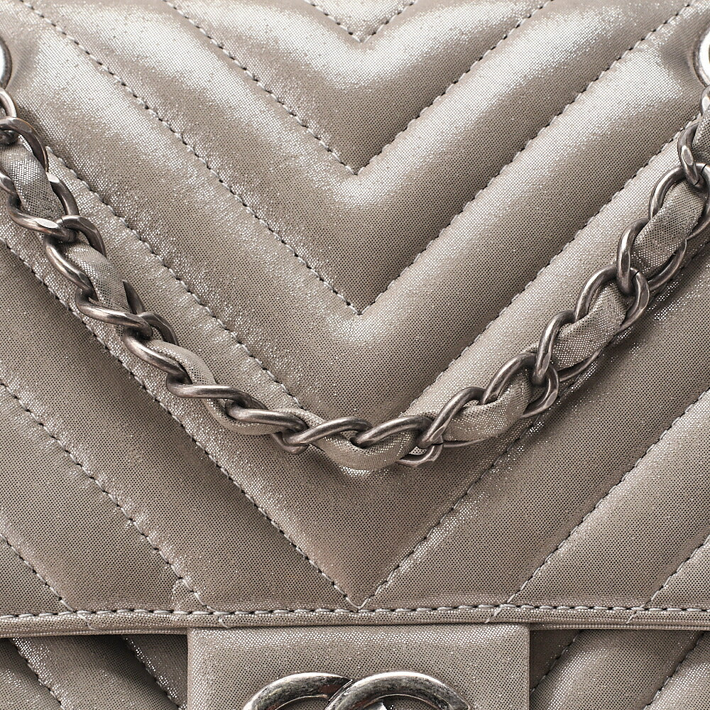 CHANEL Matelasse Turn Lock Chain Backpack Super Crew Leather Silver Silver-Tone Hardware, Pre-Owned